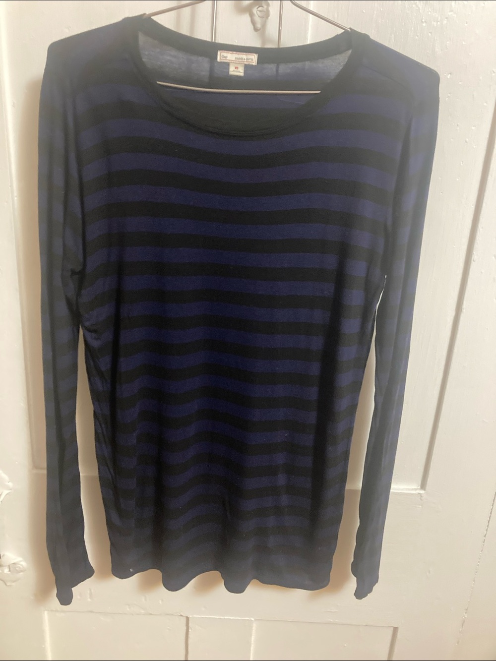 GAP Navy & Black Striped Long-Sleeve Crewneck